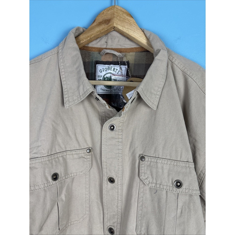 Gioberti Flannel Lined Work Shirt Pockets Tan XXXL Snaps Workwear NWT $100